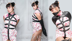 レザーボンデージで固定されたチャイナドレス姿のリルミズ・ユニーク Lilmizz Unique Qipao Leather Bondage